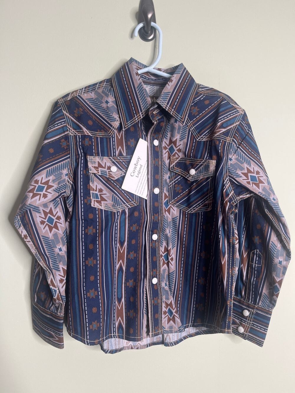 Cowboy Legend Boys Long Sleeve Paisley Pearl Snap Small